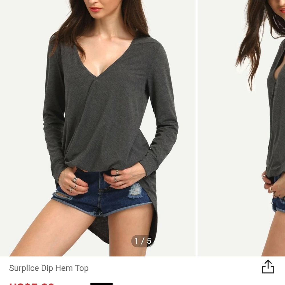 🛑EUC SHEIN Gray Wrap Front Draped Side T-Shirt M